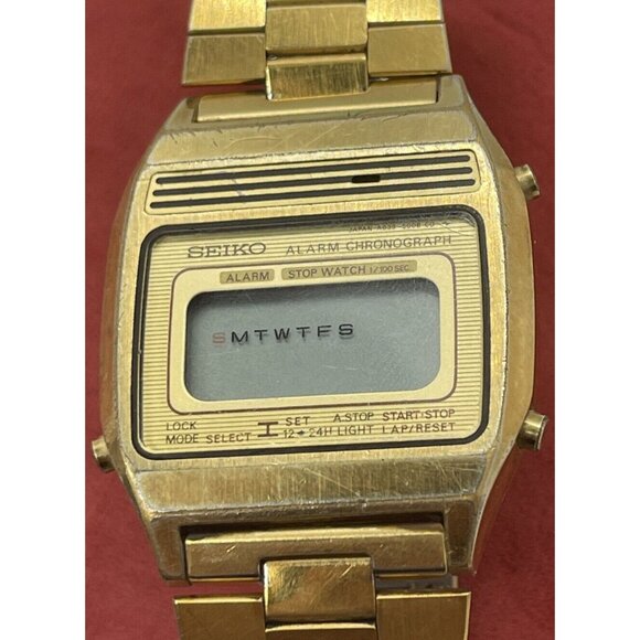 Vintage 1980s Seiko A639-5009 LCD Chronograph Watch Gold Tone Dead Battery - Picture 3 of 10